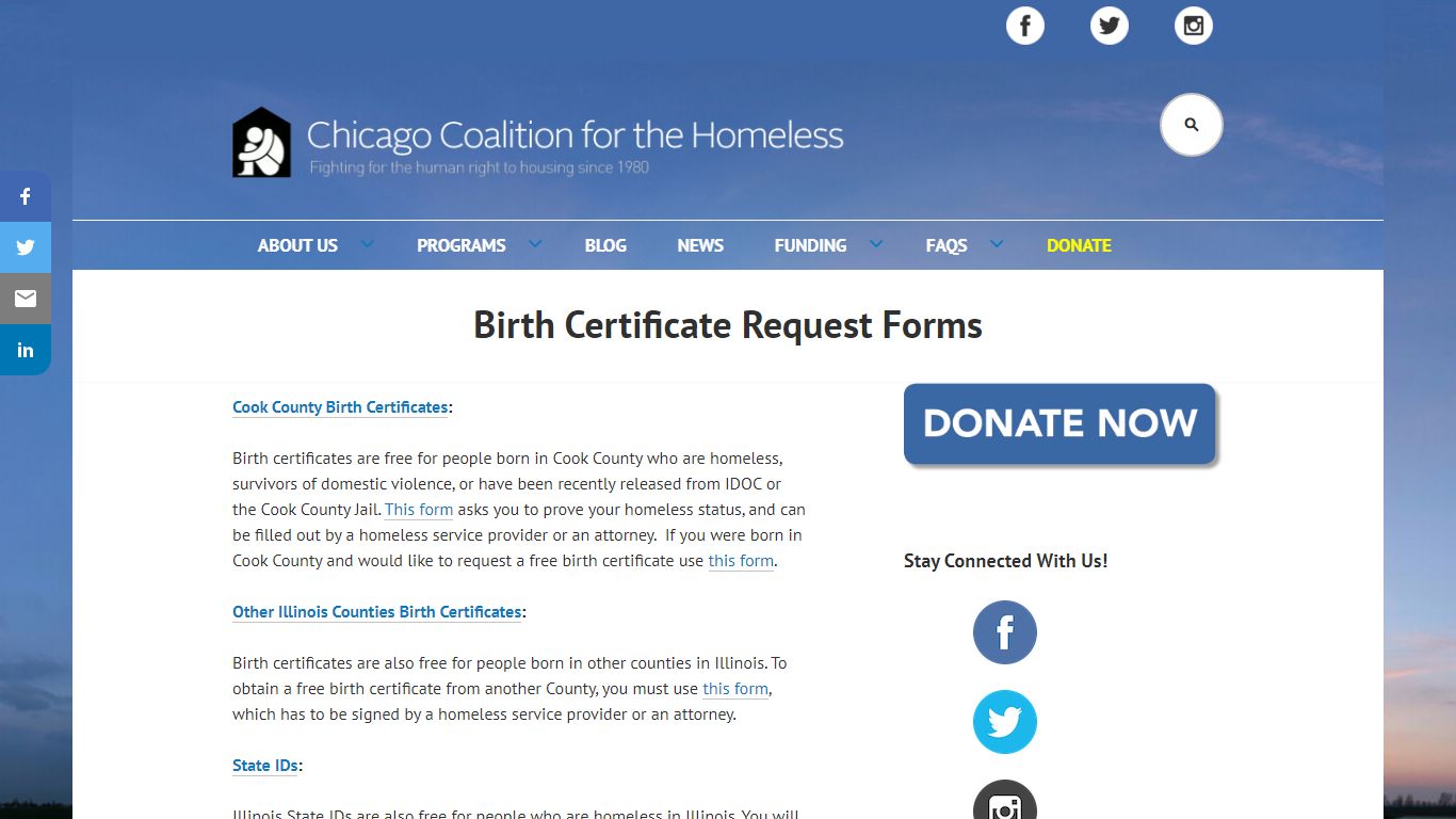 Birth Certificate Request Forms - Chicago Coalition for the Homeless